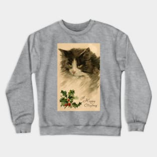 Beautiful cat with Holly wishing a happy Christmas Crewneck Sweatshirt